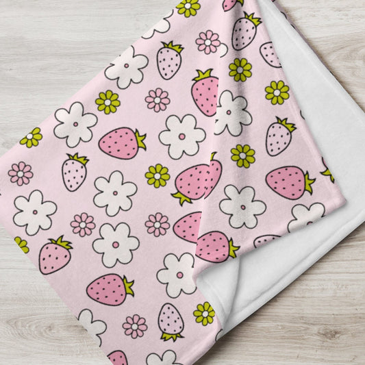 Strawberry Throw Blanket, Picnic Blanket, Daughter Blanket, Strawberry Blanket, Fruit blanket, Lovey child Blanket, Velveteen Blanket