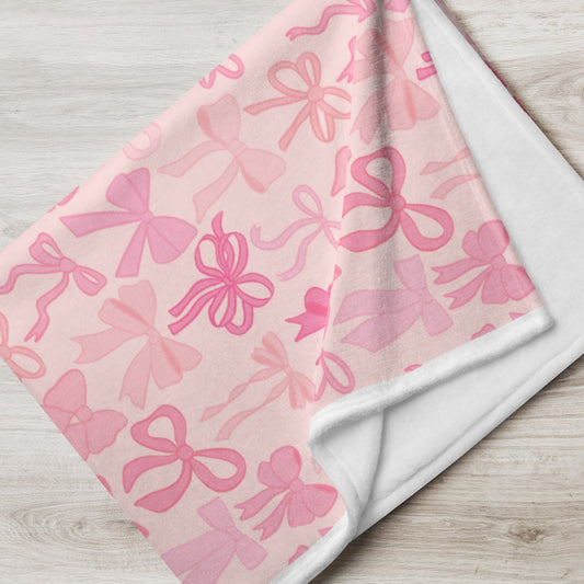 Pink Coquette Bow Throw Blanket, Plush Throw Blanket, Cottage, Pink and White Bows, Velveteen, Gifts Women, Girls, Grandma, Cottagecore