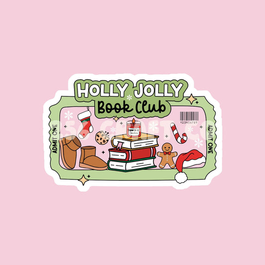 Holly Jolly Book Club Sticker, book sticker, bookworkm gifts, reading sticker, die cut sticker, bookish sticker, Christmas Sticker