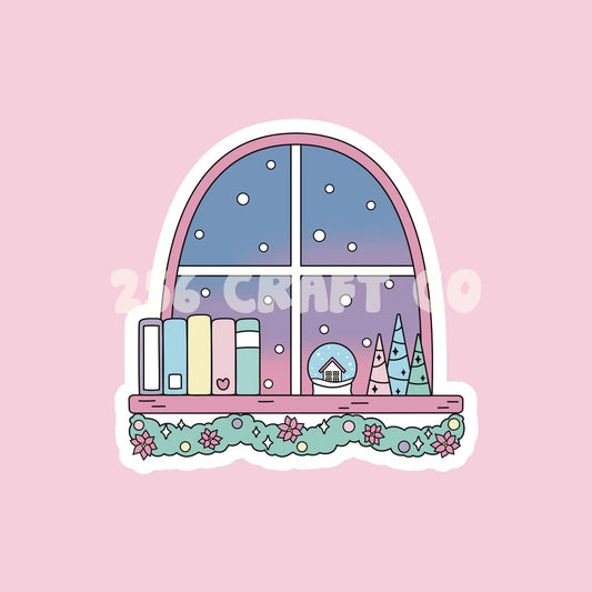 Christmas Window Sticker, book stack, book lover, laptop sticker, gifts for her, sticker for mugs, book sticker, bookish sticker, bookmas